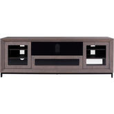 78" Contemporary TV Stand in Coastal Grey Oak, Black Steel & Tempered Glass