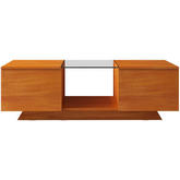 Contemporary Series Coffee Table w/ 2 Drawers & Glass Insert in Light Cherry