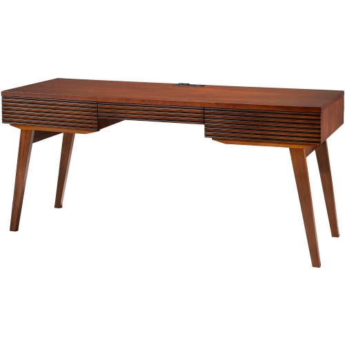 66" Mid Century Modern Writing Desk in Cognac Finish Brazilian Cherry