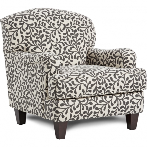 Accent Chair in Dutch Charcoal Gray & Neutral Print Fabric