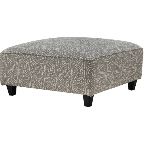 38" Square Cocktail Ottoman in Allegory Line Grey & Neutral Fabric