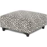 38" Square Cocktail Ottoman in Dutch Charcoal Gray & Neutral Print Fabric