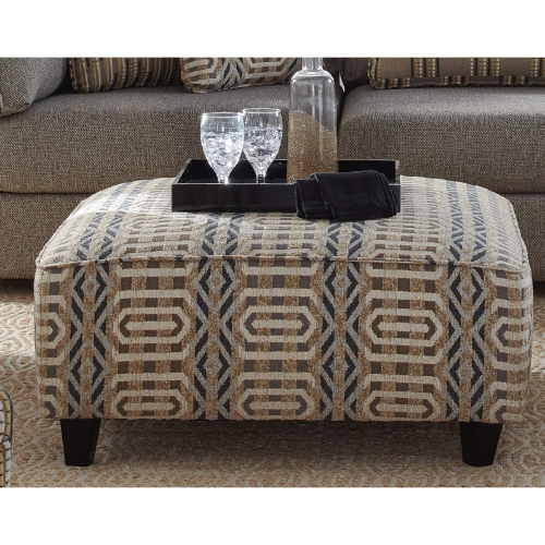 38" Square Cocktail Ottoman in Armanda Coffee Multicolor Pattern Fabric