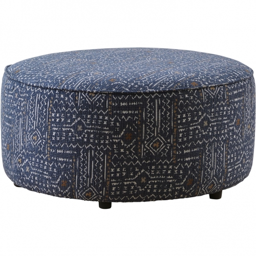 39" Round Cocktail Ottoman in Calculate Denim Blue Fabric