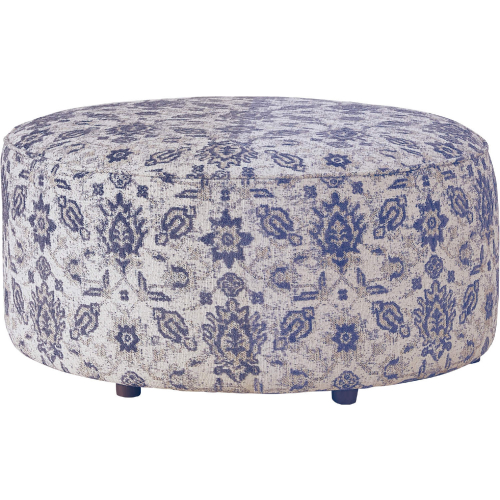 39" Round Cocktail Ottoman in Limbu Indigo Multicolor Fabric