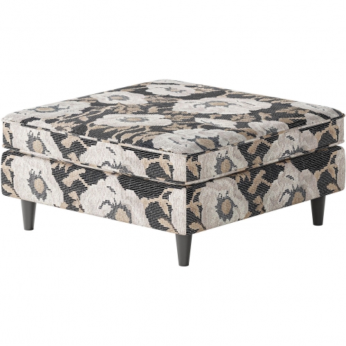 38" Square Cocktail Ottoman in Bloom Carbon Multicolor Floral Fabric