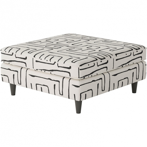 38" Square Cocktail Ottoman in Fossil Ebony Grey & White Fabric