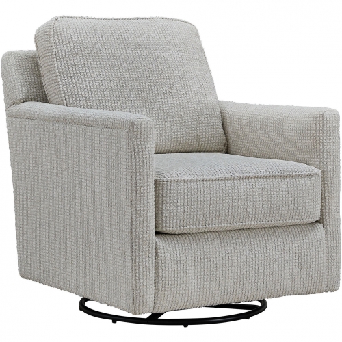 Swivel Glider Accent Chair in Poof Cotton Grey Fabric