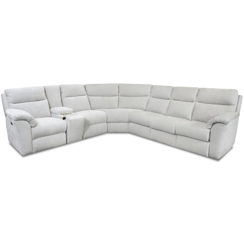 Birmingham Triple Power Reclining Console Sleeper Sectional Sofa in White Chenille Fabric