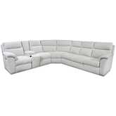 Birmingham Triple Power Reclining Console Sleeper Sectional Sofa in White Chenille Fabric