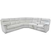 Birmingham Triple Power Reclining Console Sleeper Sectional Sofa in White Chenille Fabric