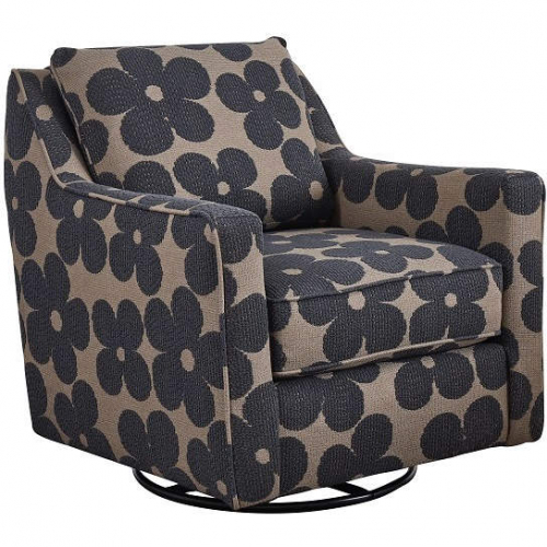 Swivel Glider Accent Chair in Disco Coffee Brown Floral Fabric