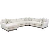 4 Piece Sectional Sofa w/ Left Chaise in Hobnob Cotton Off White Fabric