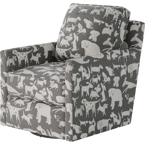 Swivel Glider Accent Chair in Doggie Graphite Gray Print Fabric