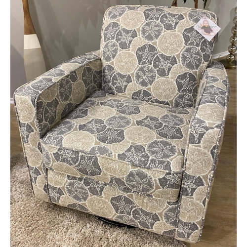 Swivel Glider Accent Chair in Seashore Sand Dolllar Print