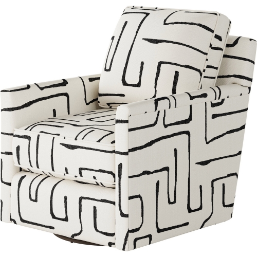 Swivel Glider Accent Chair in Fossil Ebony White & Grey Fabric