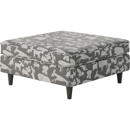 38" Square Cocktail Ottoman in Doggier Graphite Gray Print Fabric