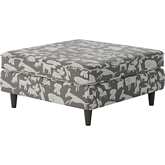 38" Square Cocktail Ottoman in Doggier Graphite Gray Print Fabric