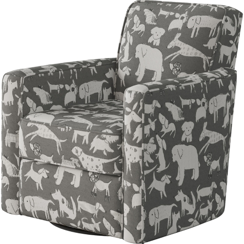 Swivel Glider Accent Chair in Doggier Graphite Gray Print Fabric