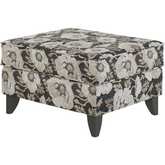 Ottoman in Bloom Carbon Gray Floral Fabric