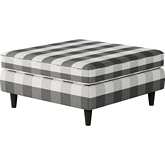 38" Square Cocktail Ottoman in Brock Charcoal Gray Check Fabric