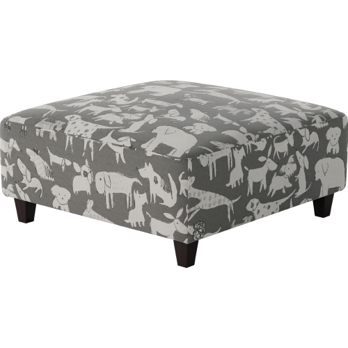 38" Square Cocktail Ottoman in Doggier Graphite Gray Print Fabric