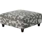 38" Square Cocktail Ottoman in Doggier Graphite Gray Print Fabric