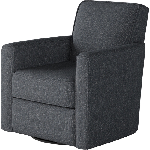 Swivel Glider Accent Chair in Truth or Dare Navy Blue Fabric