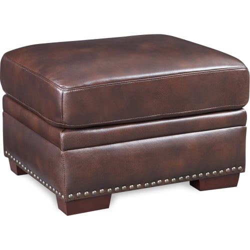 Toulouse Ottoman in Brown Leather with Nailhead Trim