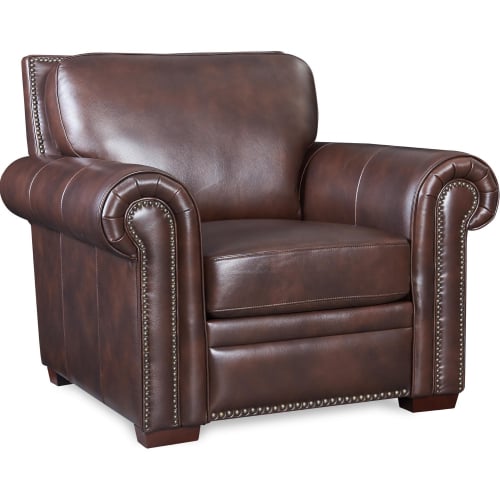 Toulouse Accent Chair in Brown Leather w/ Nailhead Trim