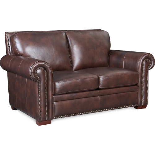 Toulouse Loveseat in Brown Leather w/ Nailhead Trim