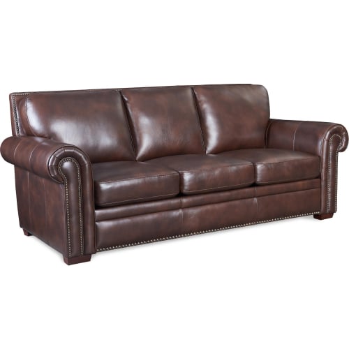 Toulouse Sofa in Brown Leather w/ Nailhead Trim