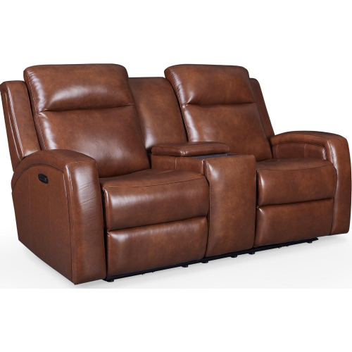 Cheyenne Dual Power Lay Flat Console Loveseat in Brown Top Grain Leather