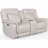 Austin Dual Power Zero Gravity Console Loveseat in Dove Leather