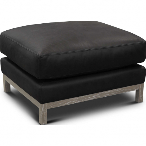 Hollywood Ottoman in Napa Charcoal Gray Top Grain Leather & Wood