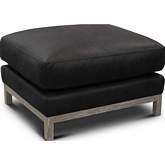 Hollywood Ottoman in Napa Charcoal Gray Top Grain Leather & Wood