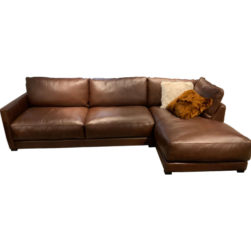 Raffa Sectional Sofa w/ Right Arm Facing Chaise in Boca Brown Top Grain Leather