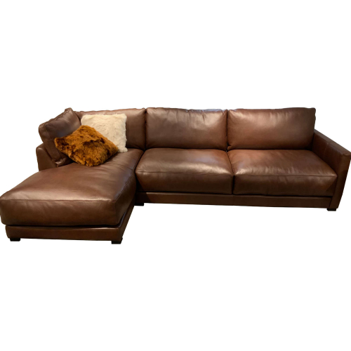 Raffa Sectional Sofa w/ Left Arm Facing Chaise in Boca Brown Top Grain Leather