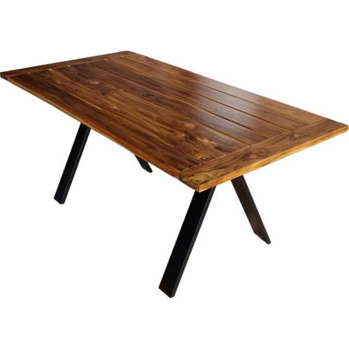 Cyprus 65" Outdoor Dining Table in Natural Teak & Metal