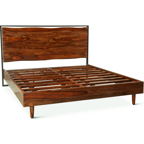 Elliston King Bed in Live Edge Natural Finish Sheesham Wood & Iron