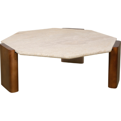 Harbor 40" Octagonal Coffee Table in Travertine & Walnut Finish