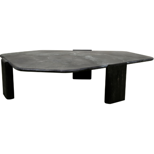 Harbor 54" Hexagonal Coffee Table in Lava Marble & Dark Walnut Finish Wood