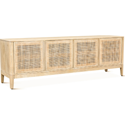 Calabasas 74" Media Cabinet in Natural White Wash Mango Wood & Cane