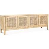 Calabasas 74" Media Cabinet in Natural White Wash Mango Wood & Cane