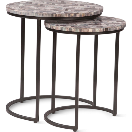 Mumbai 20" Nesting Tables in Chevron Pattern Multicolor Stone & Iron (Set of 2)