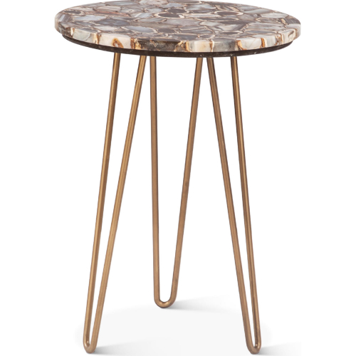 Mumbai 17" Side Table in Multicolor Agate Stone & Iron Base