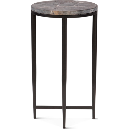 Mumbai 17" Side Table in Grey Septarian Stone & Bronze Iron