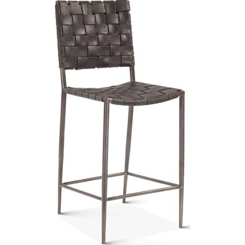 Lund 17" Counter Chair in Braided Black Buffalo Leather & Iron