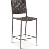 Lund 17" Counter Chair in Braided Black Buffalo Leather & Iron