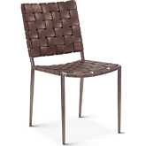 Lund Dining Chair in Braided Dark Brown Buffalo Leather & Iron (Set of 2)